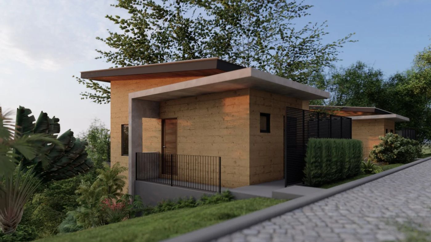 Amazilia exterior with beige brick and black shutters