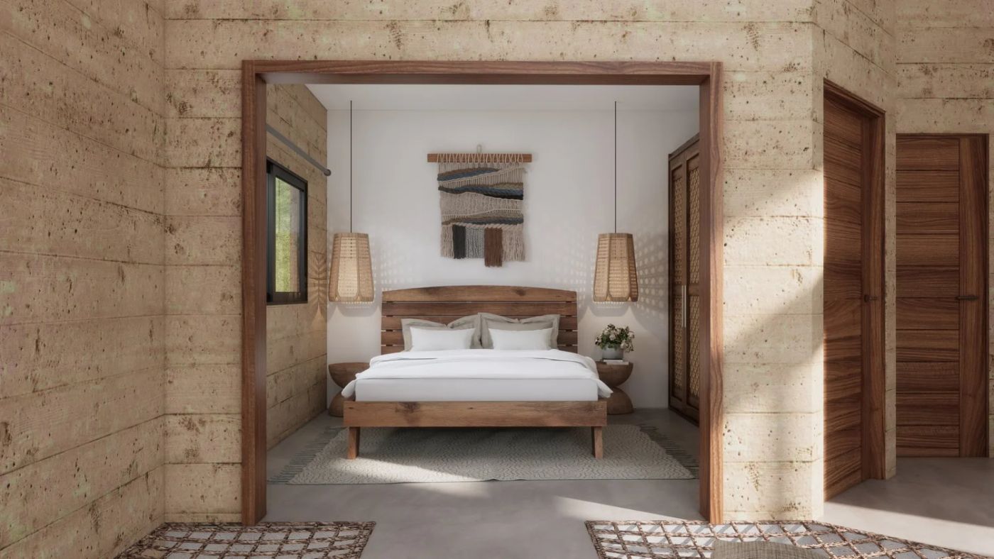 Amazilia bedroom with wooden bed