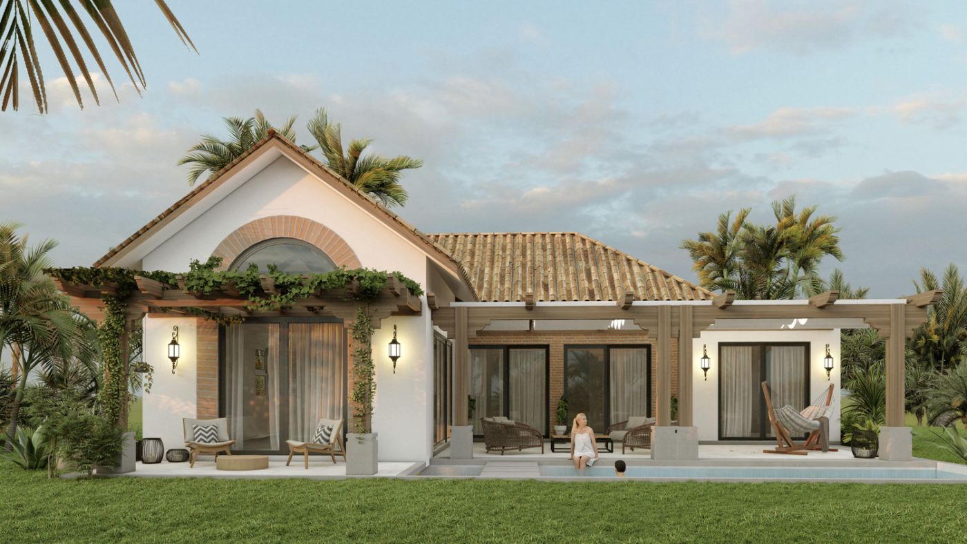 Andalusian patio with pergola and pool