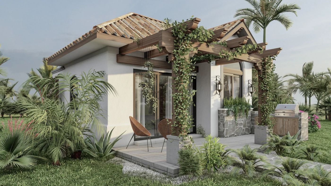 Galician pergola with patio and barbecue