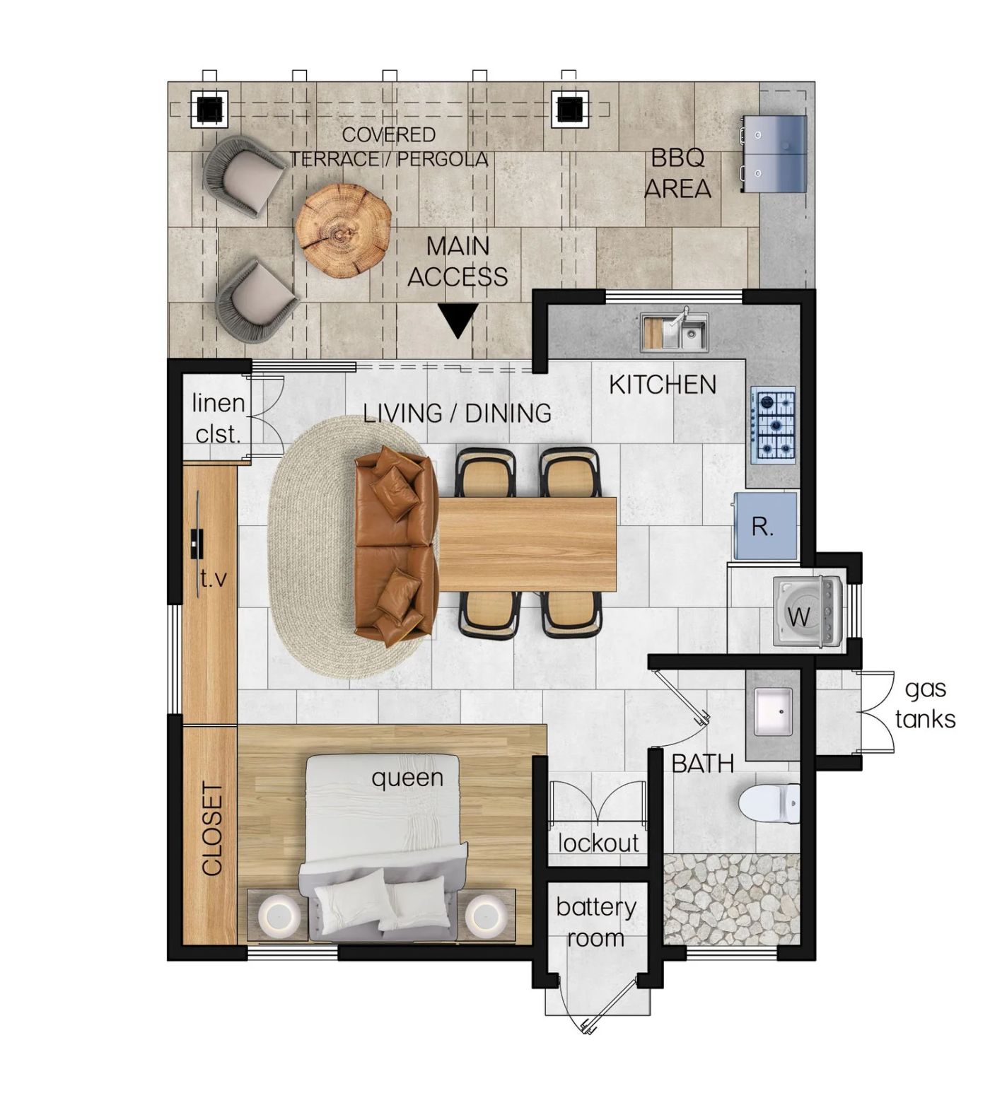 Galician open-concept dining and kitchen
