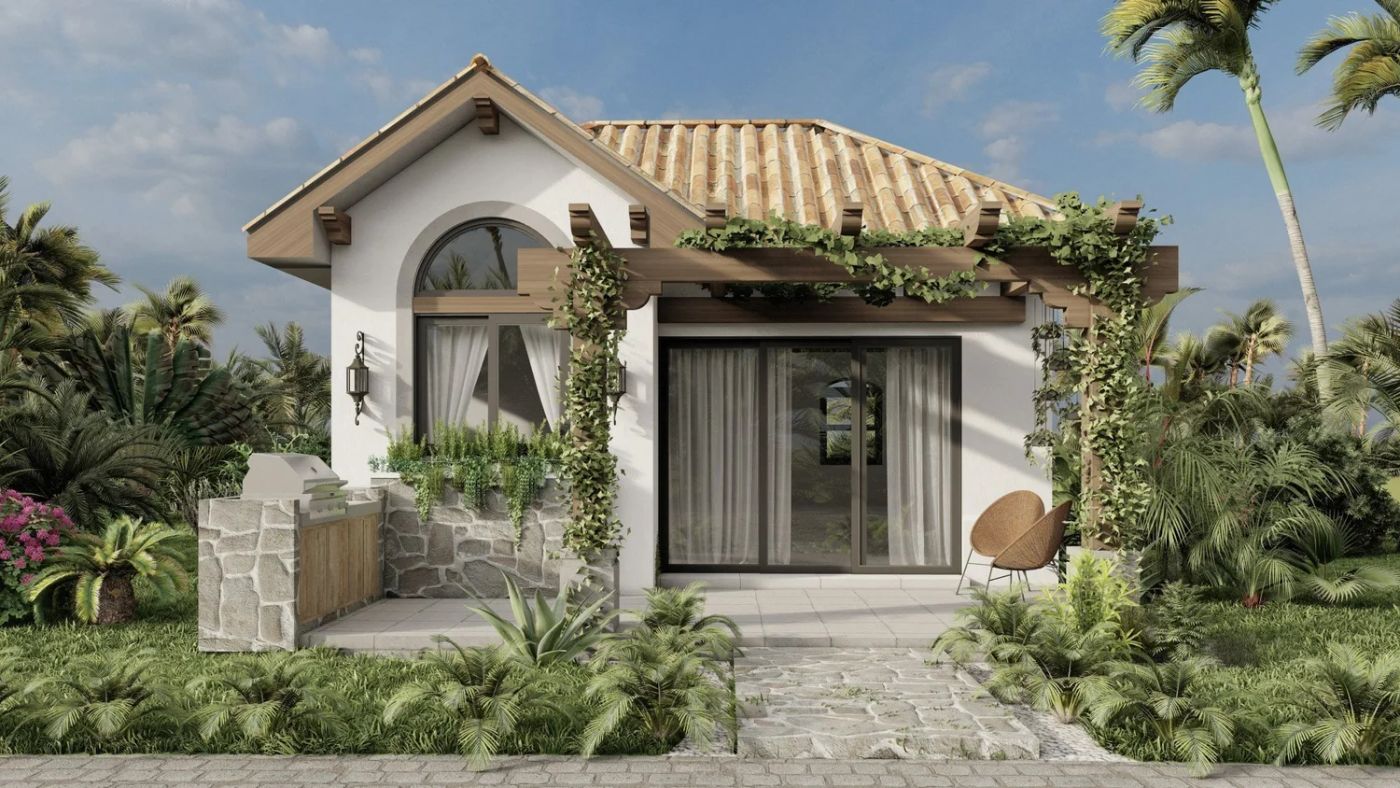 Losino home with arched window and sliding glass door