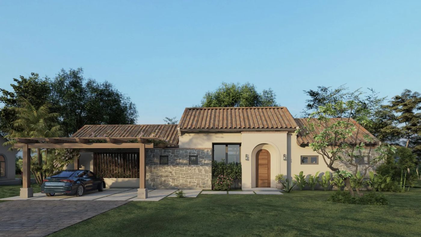 Mirlo Spanish rancher with tile roof and carport