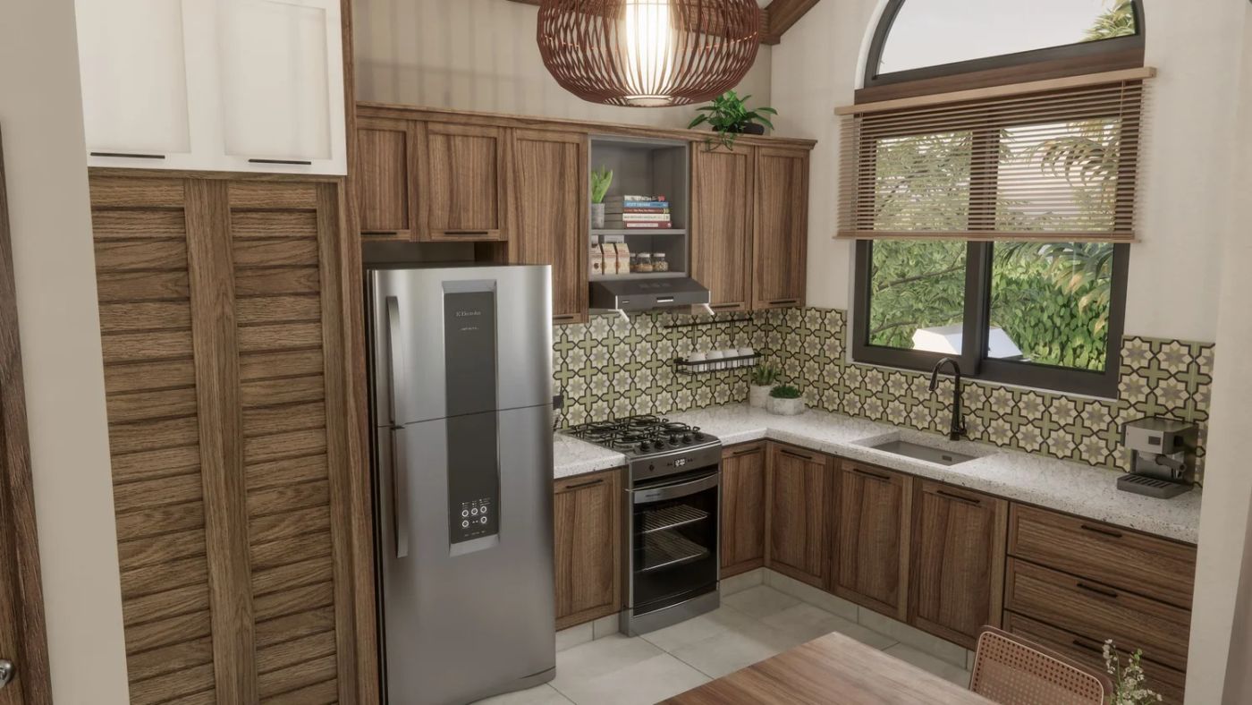 Parakeet kitchen with wooden cabinets