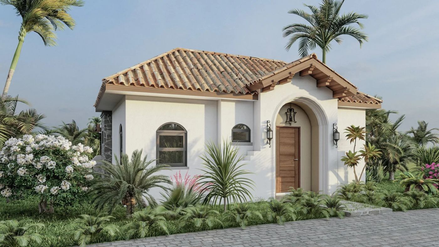 Paso Fino white home with arched doorway
