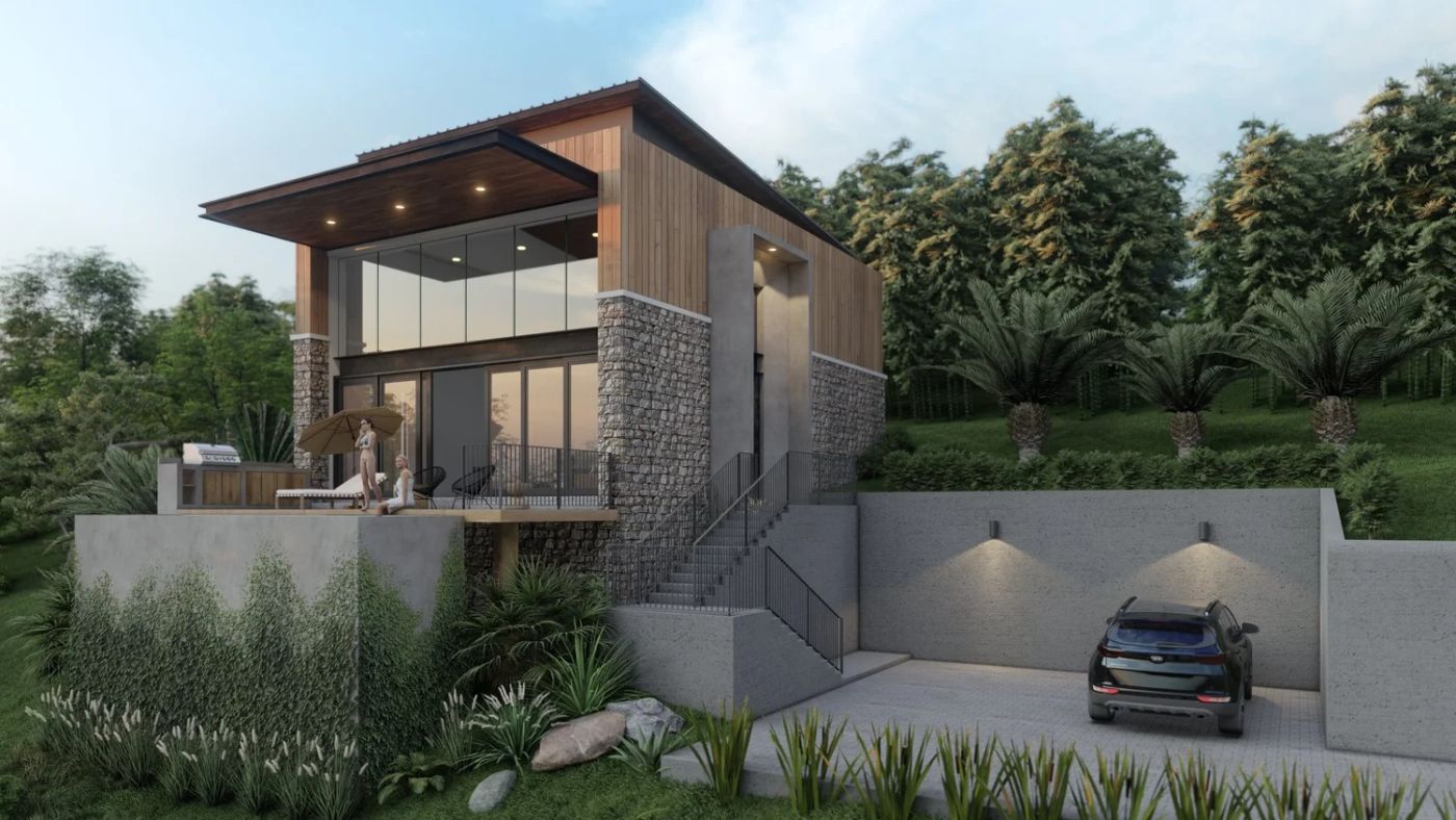 Quetzal hillside home with a large deck