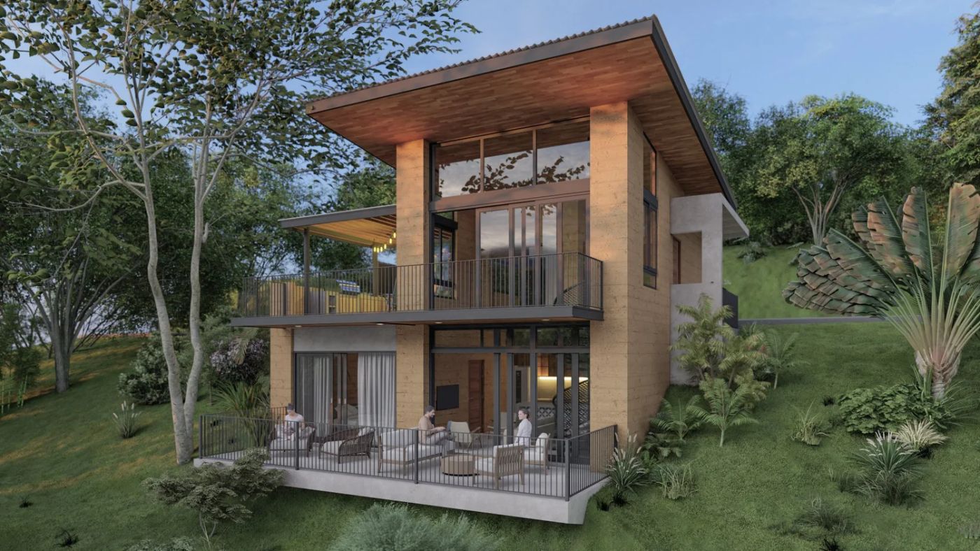 Reinita home with glass windows and balconies on a hillside