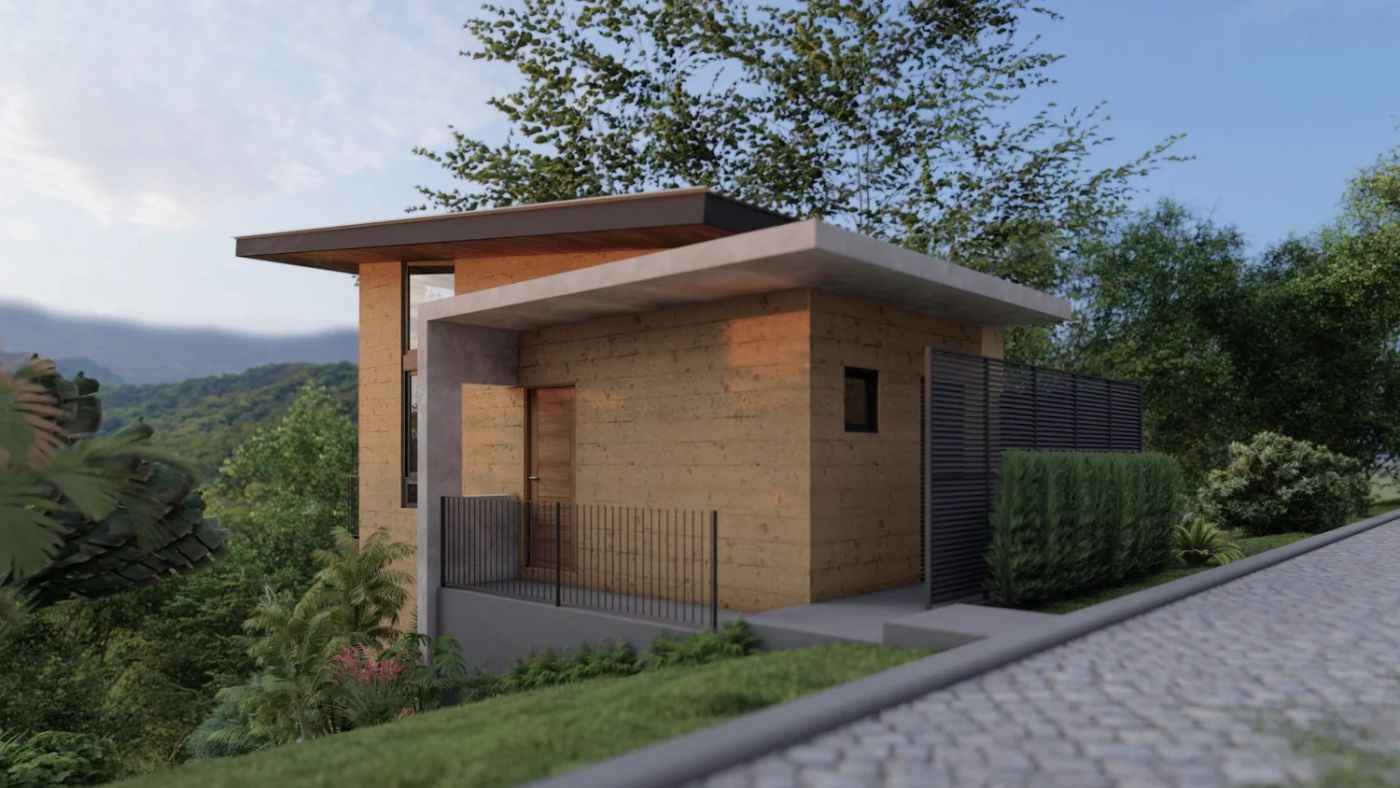 Reinita exterior with flat roof and wooden detailing