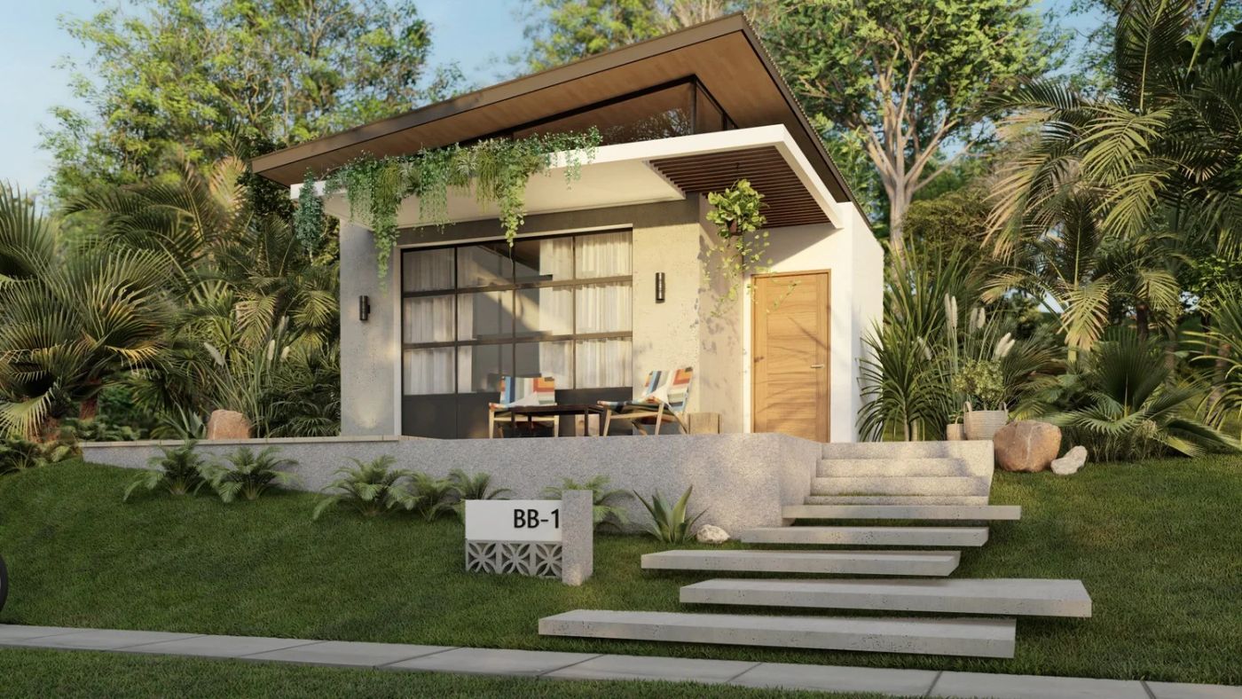 Sapayoa home exterior with a front porch and pool