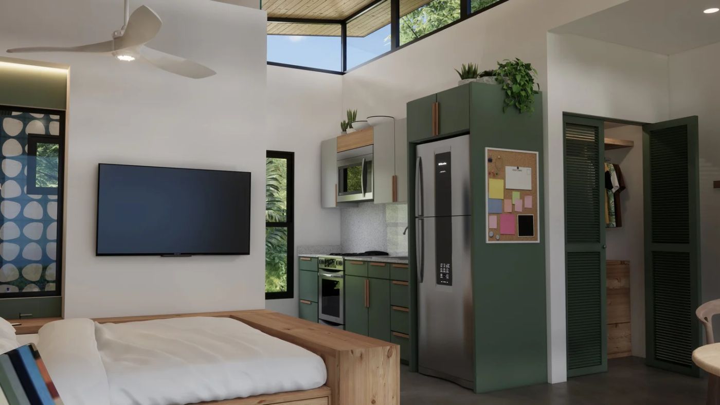 Sapayoa compact interior with kitchen and bed