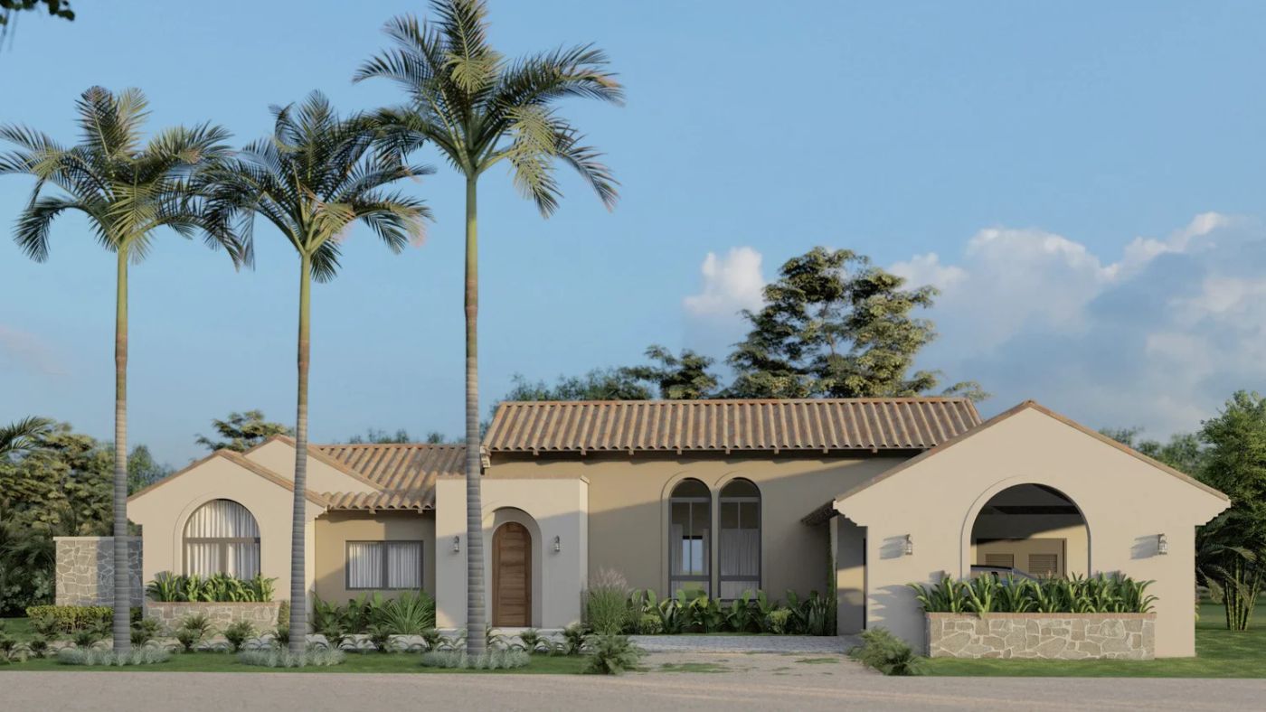 Toucan single-story exterior with palm trees